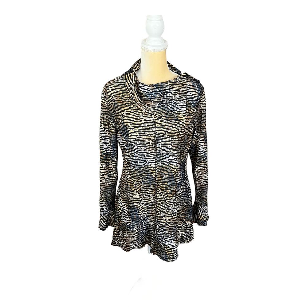 Sno Skins Bell Sleeve Leopard Animal Print Blouse Tunic Top Size Large Crinkle